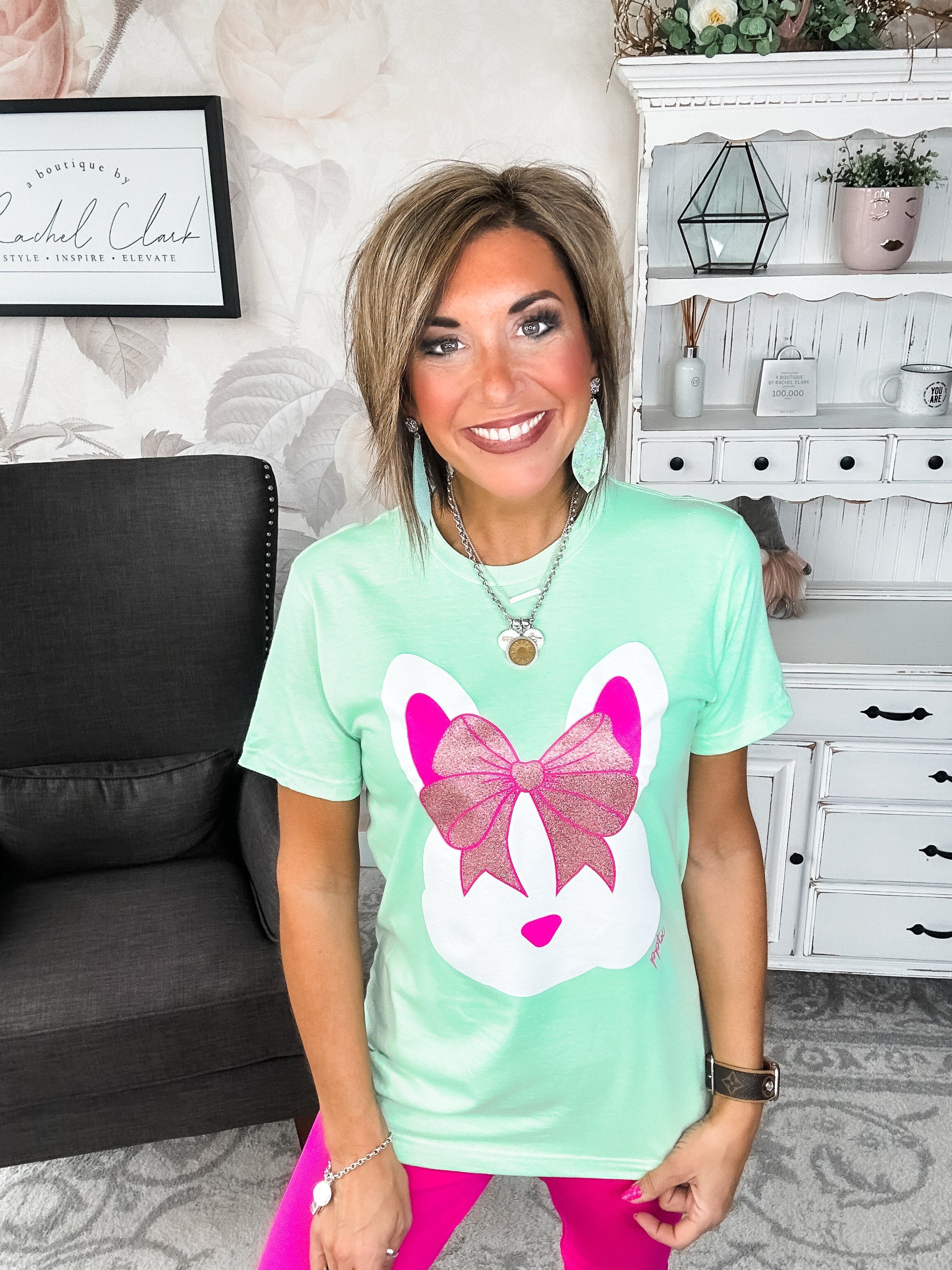 Bunny with a Glitter Bow Graphic Tee