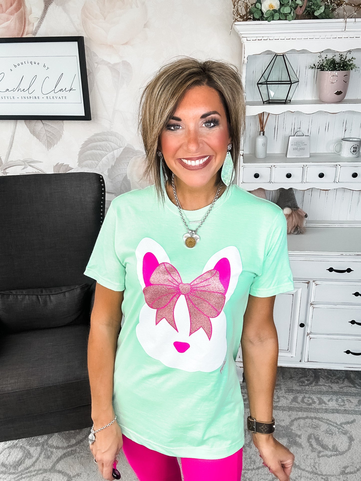 Bunny with a Glitter Bow Graphic Tee