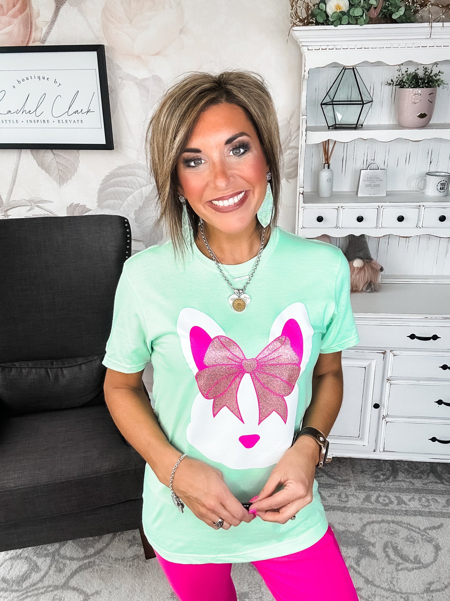 Bunny with a Glitter Bow Graphic Tee