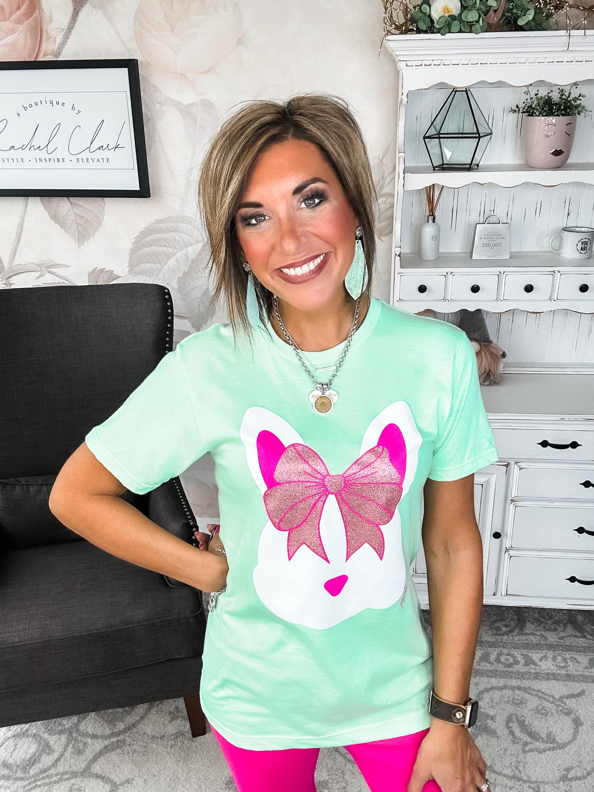 Bunny with a Glitter Bow Graphic Tee