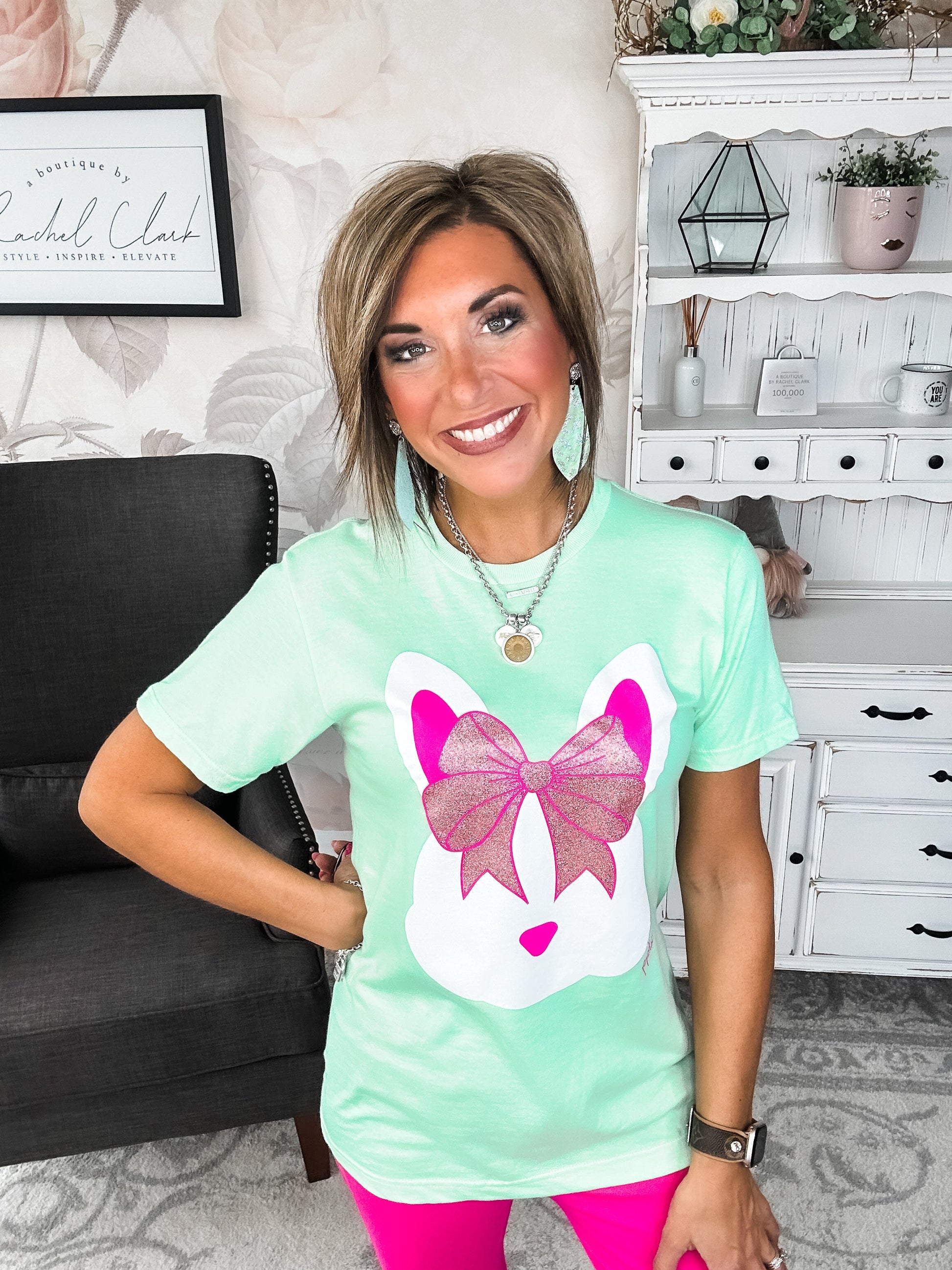 Bunny with a Glitter Bow Graphic Tee