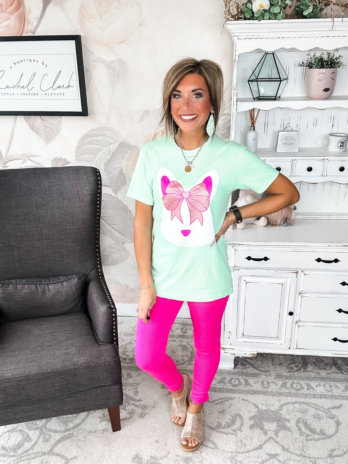 Bunny with a Glitter Bow Graphic Tee