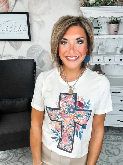 Floral Cream Cross Graphic Tee