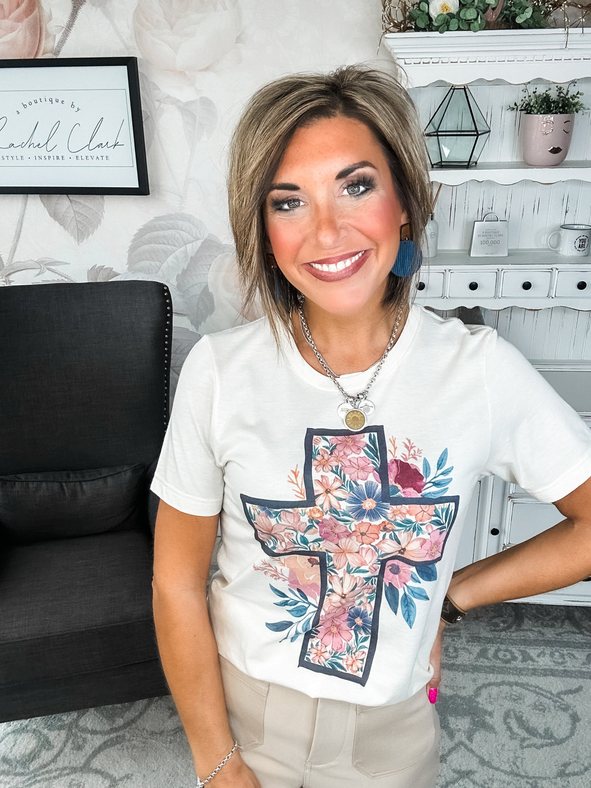 Floral Cream Cross Graphic Tee