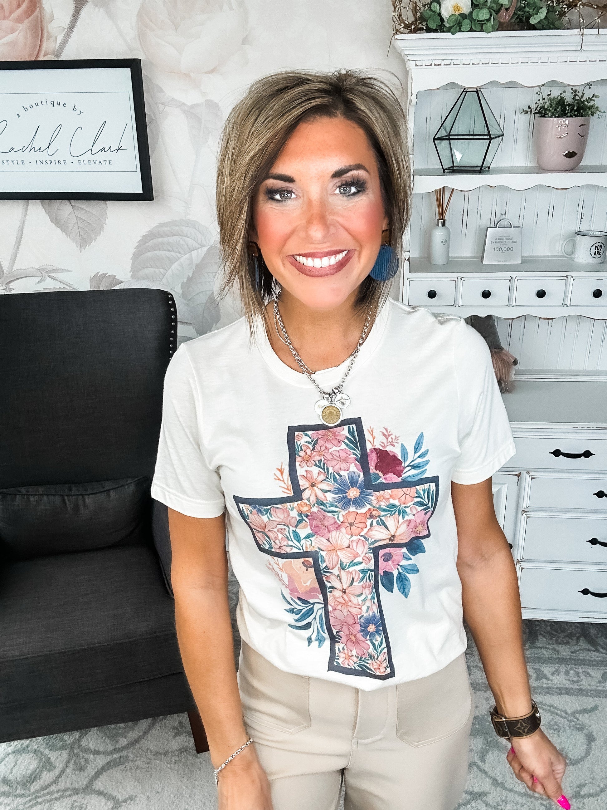 Floral Cream Cross Graphic Tee