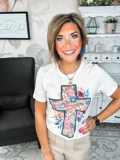 Floral Cream Cross Graphic Tee
