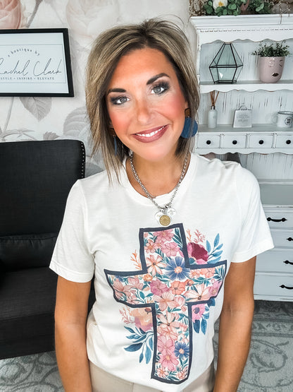 Floral Cream Cross Graphic Tee