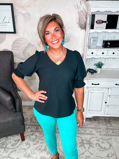 Back To Your Roots Puff Sleeve Top - Black