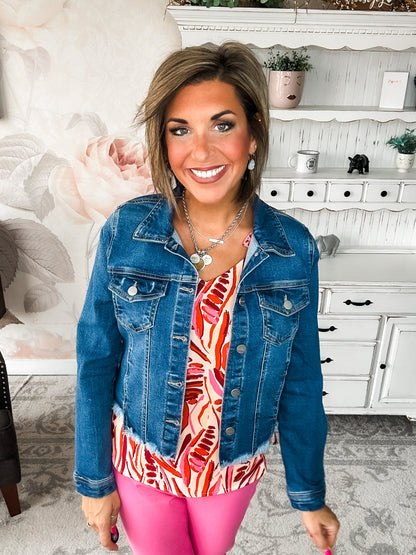 Back It Up Fray Hem Jean Jacket - Medium Wash