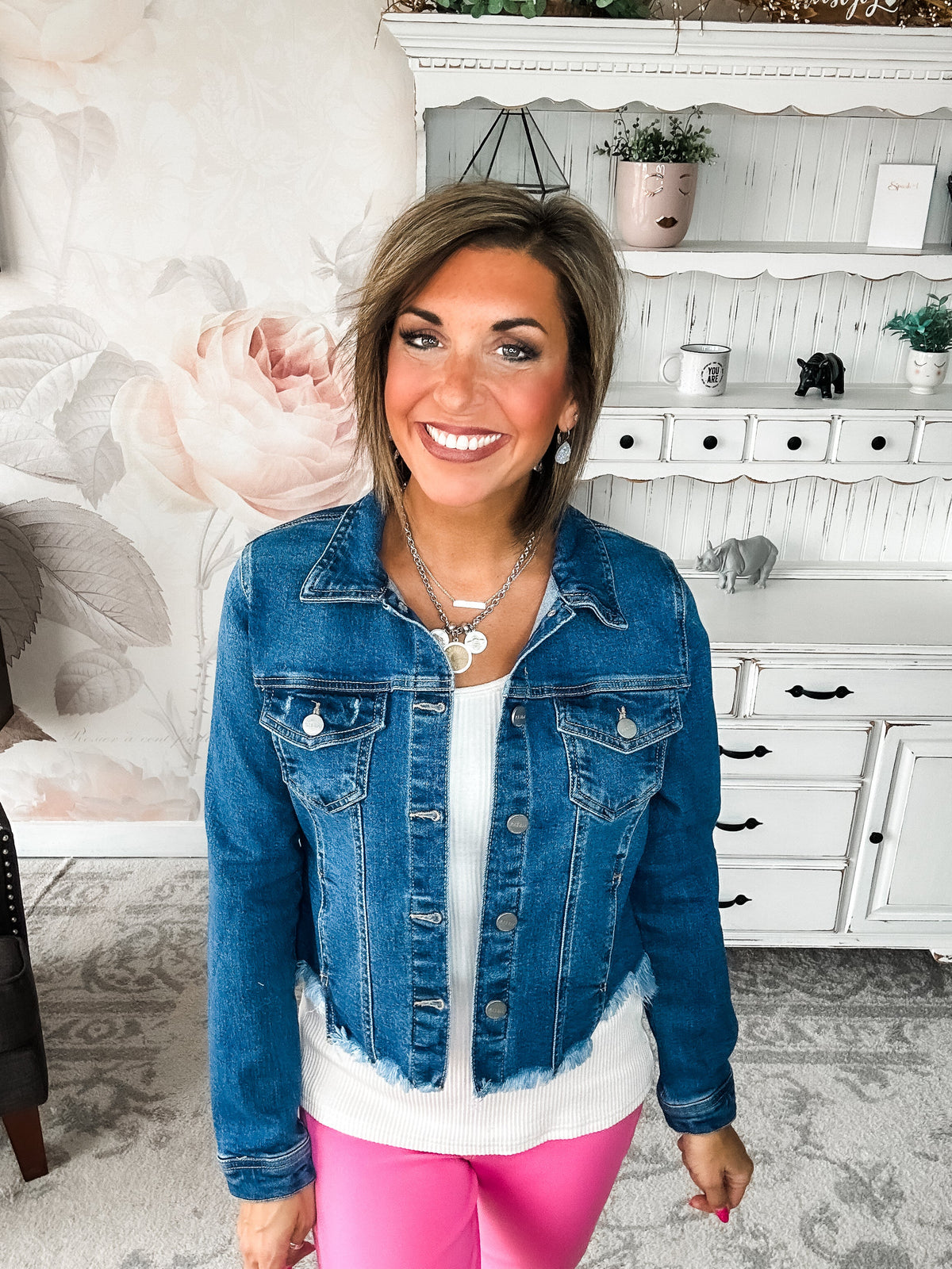 Back It Up Fray Hem Jean Jacket - Medium Wash