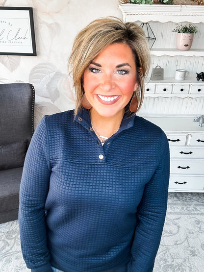 Forever In My Mind Quilted Pullover - Midnight Blue