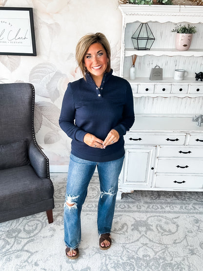 Forever In My Mind Quilted Pullover - Midnight Blue
