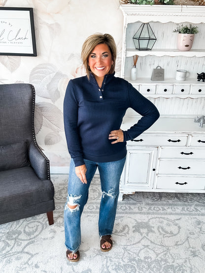 Forever In My Mind Quilted Pullover - Midnight Blue