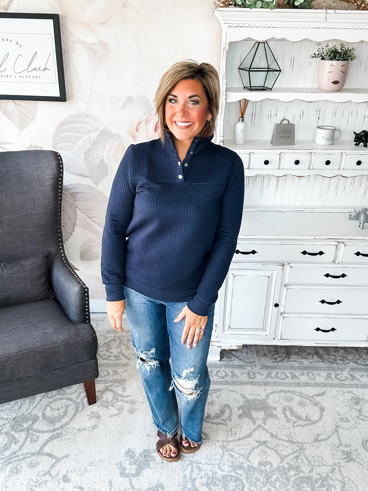 Forever In My Mind Quilted Pullover - Midnight Blue