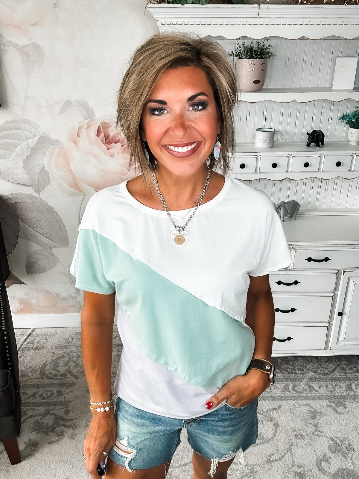 Different Than I Once Was Top - Ivory/Sage/Grey