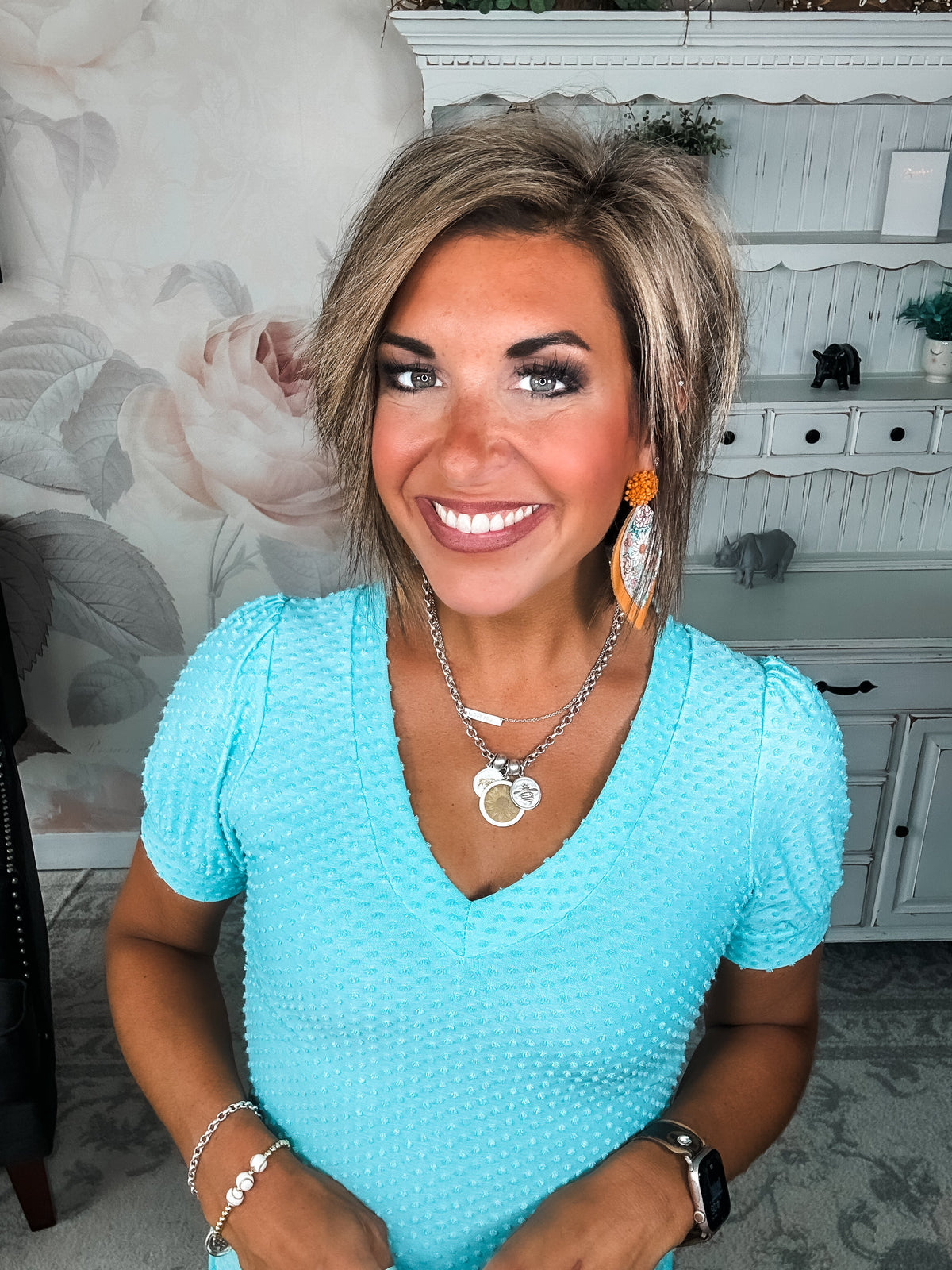 Hello Springtime Swiss Dot Top - Jade