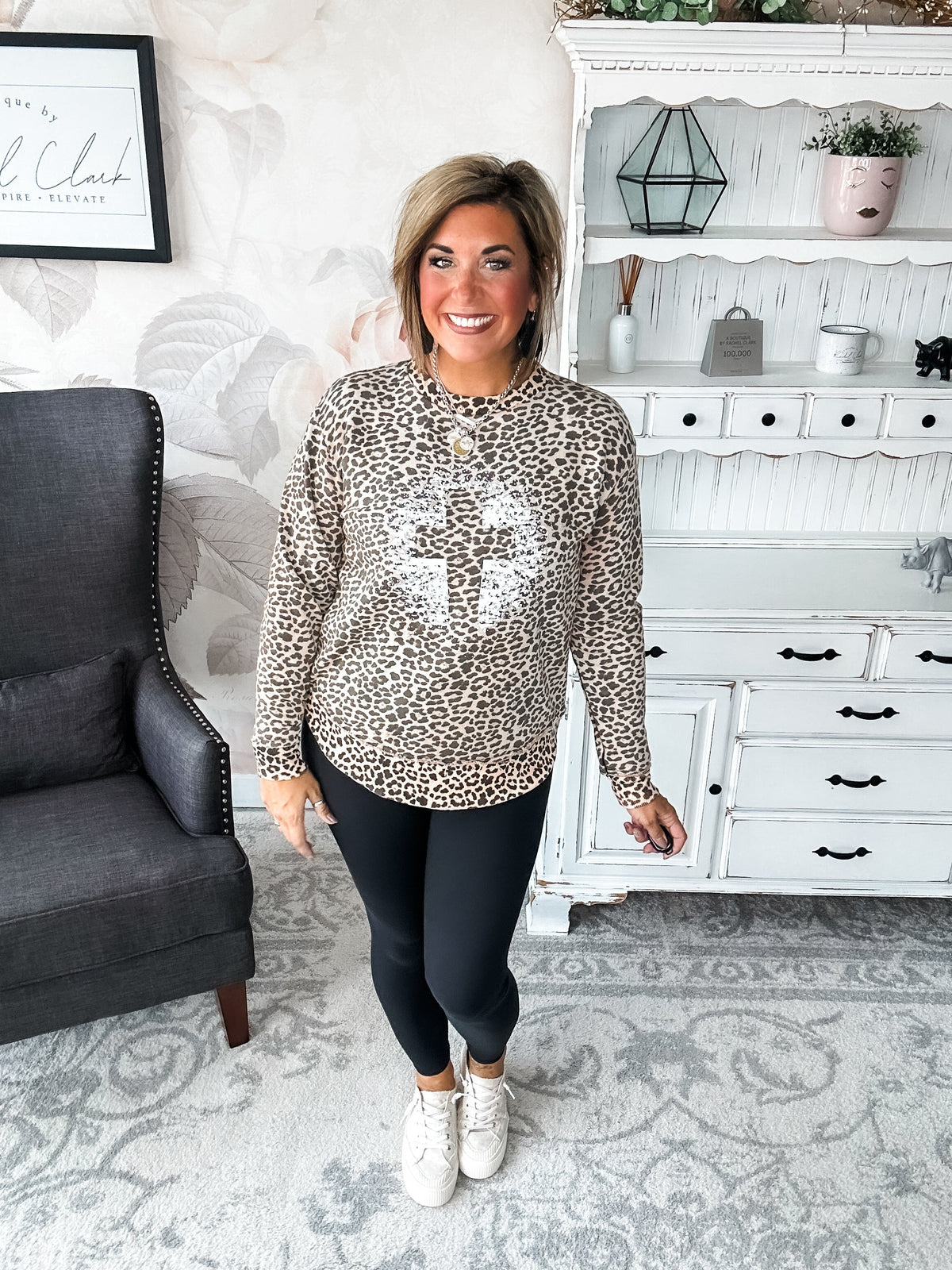 Grunge Cross Leopard Pullover