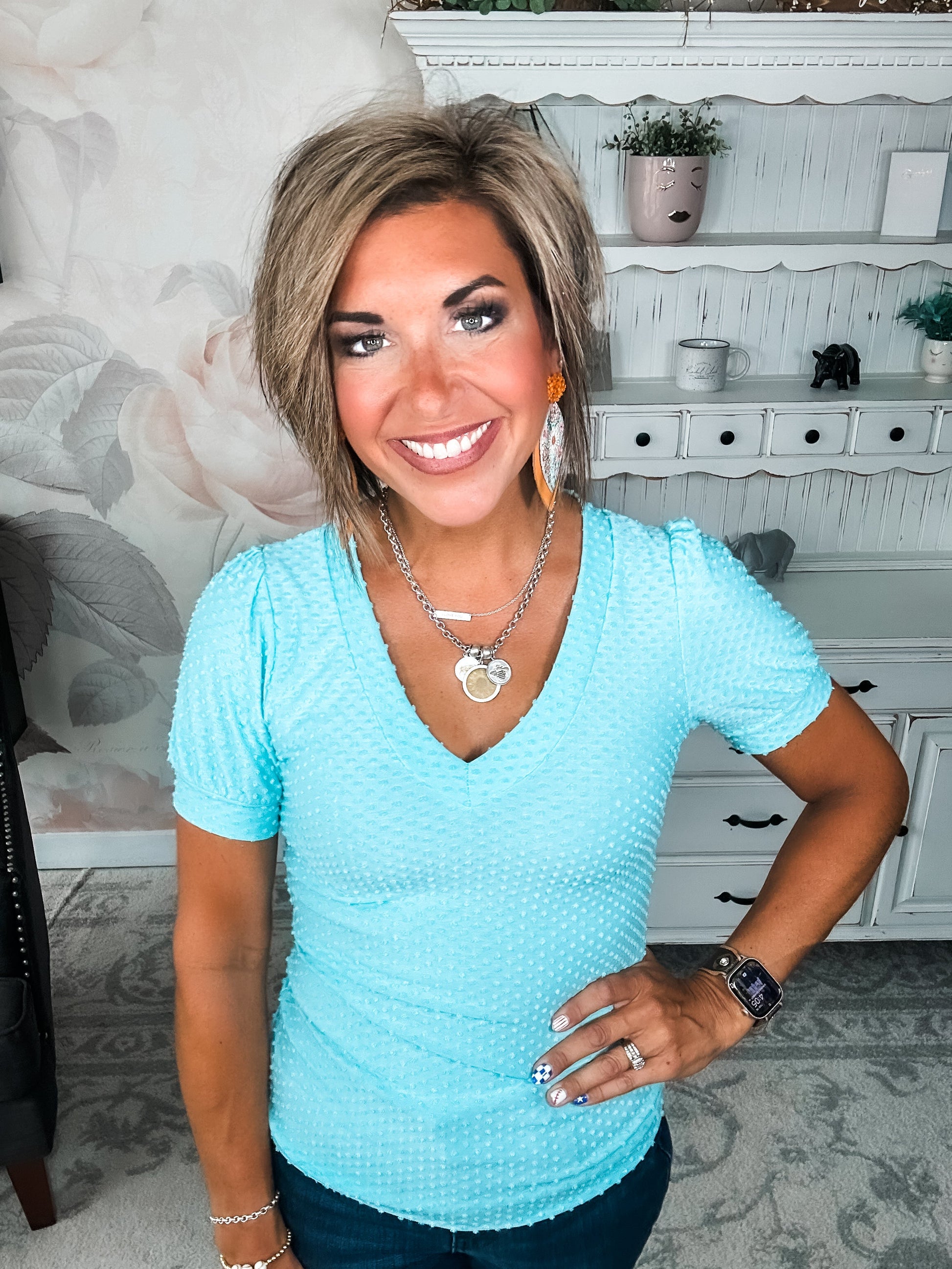 Hello Springtime Swiss Dot Top - Jade