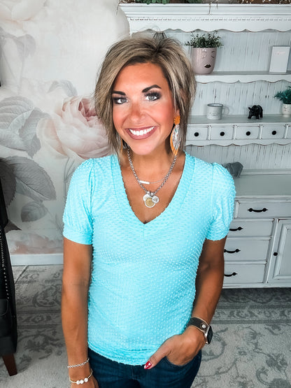 Hello Springtime Swiss Dot Top - Jade