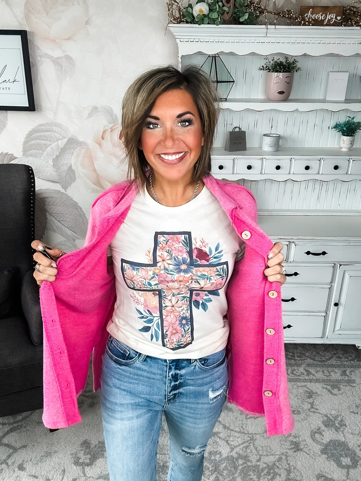 Floral Cream Cross Graphic Tee