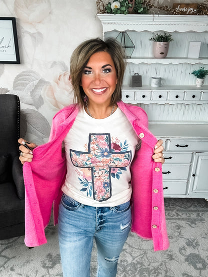 Floral Cream Cross Graphic Tee