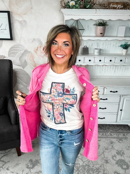 Floral Cream Cross Graphic Tee