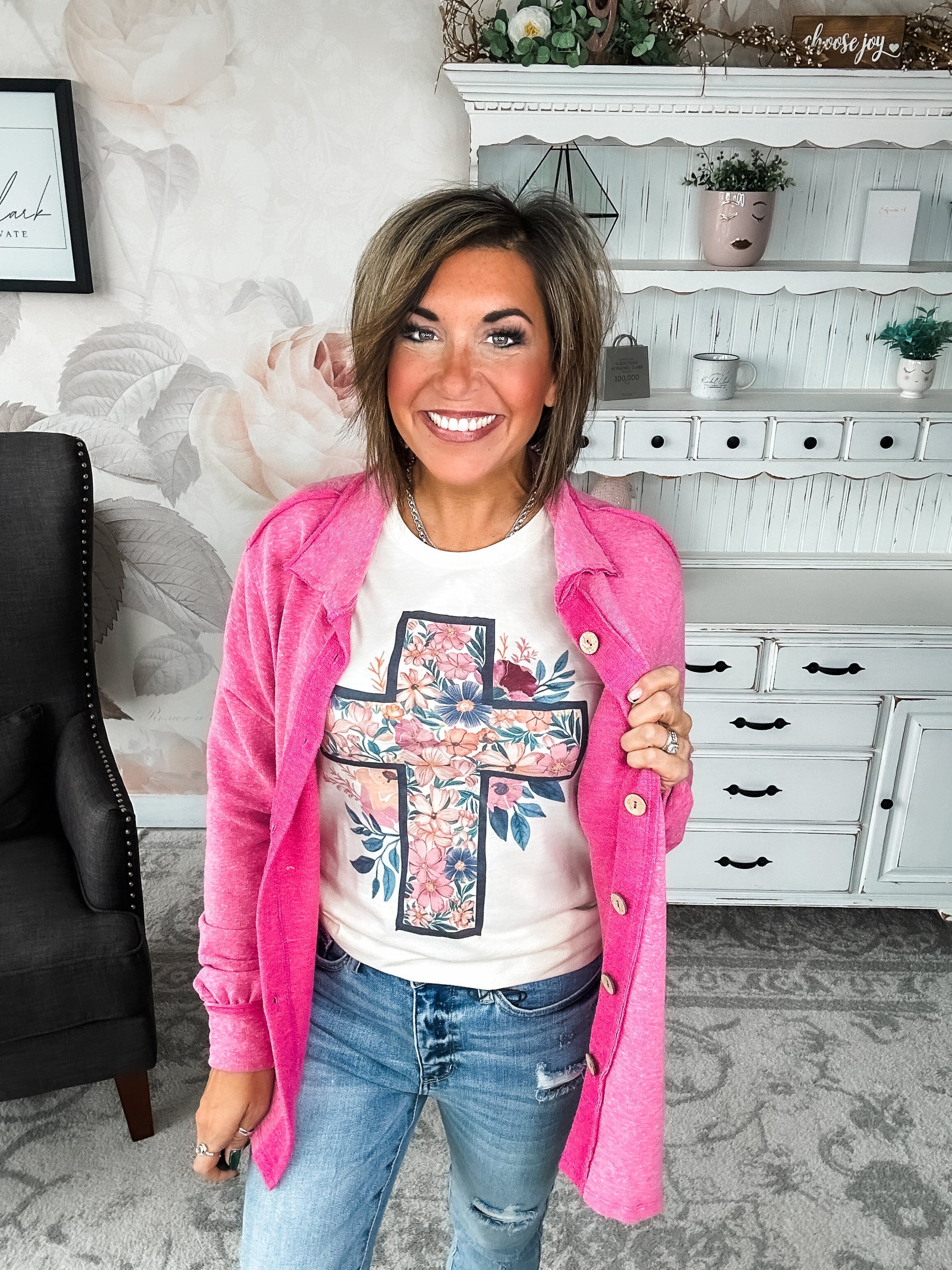 Floral Cream Cross Graphic Tee