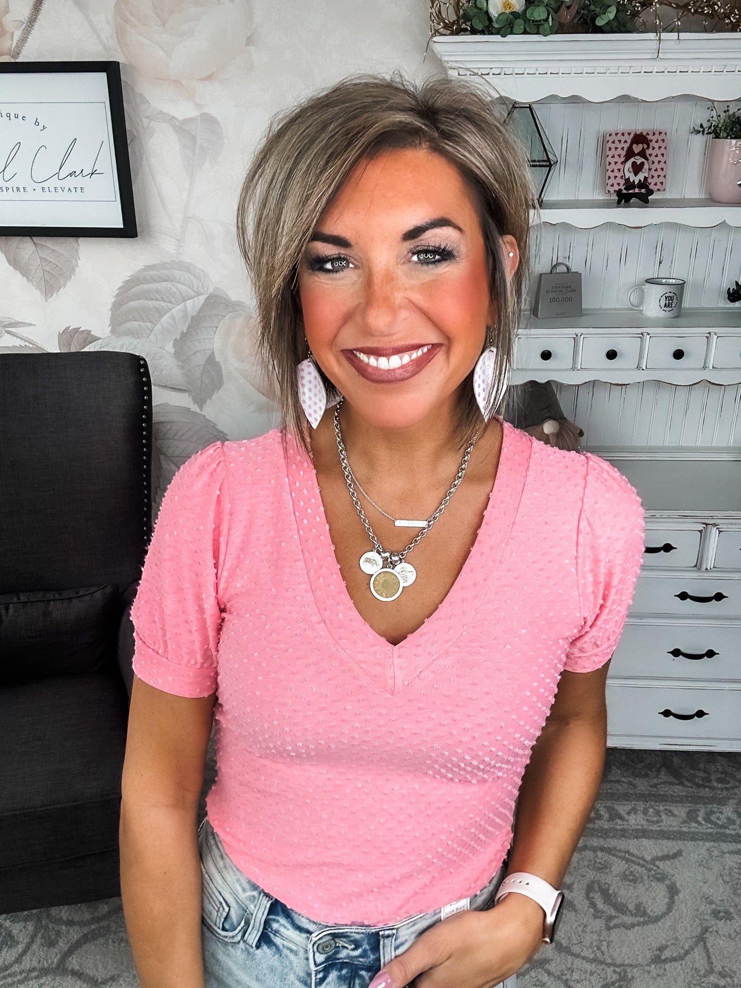 Hello Springtime Swiss Dot Top - Coral