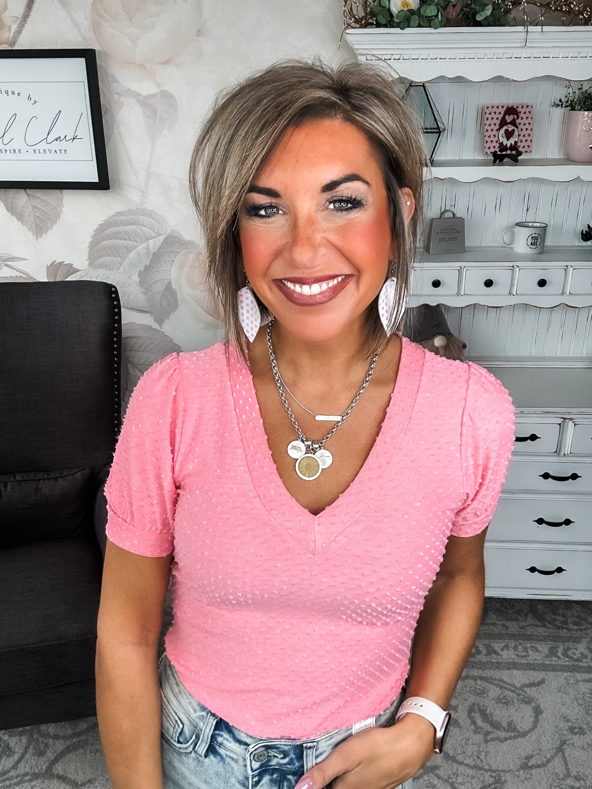 Hello Springtime Swiss Dot Top - Coral