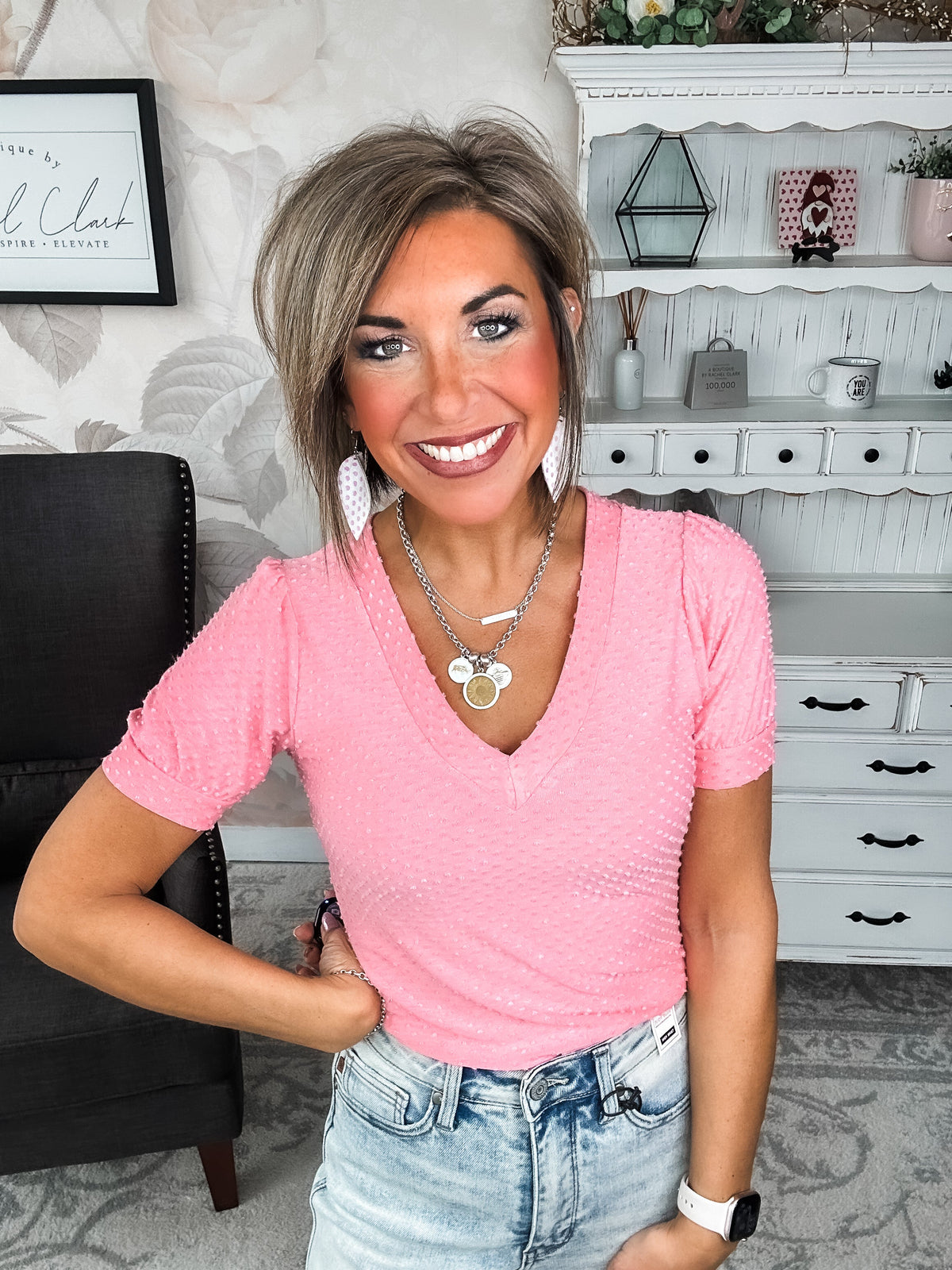 Hello Springtime Swiss Dot Top - Coral