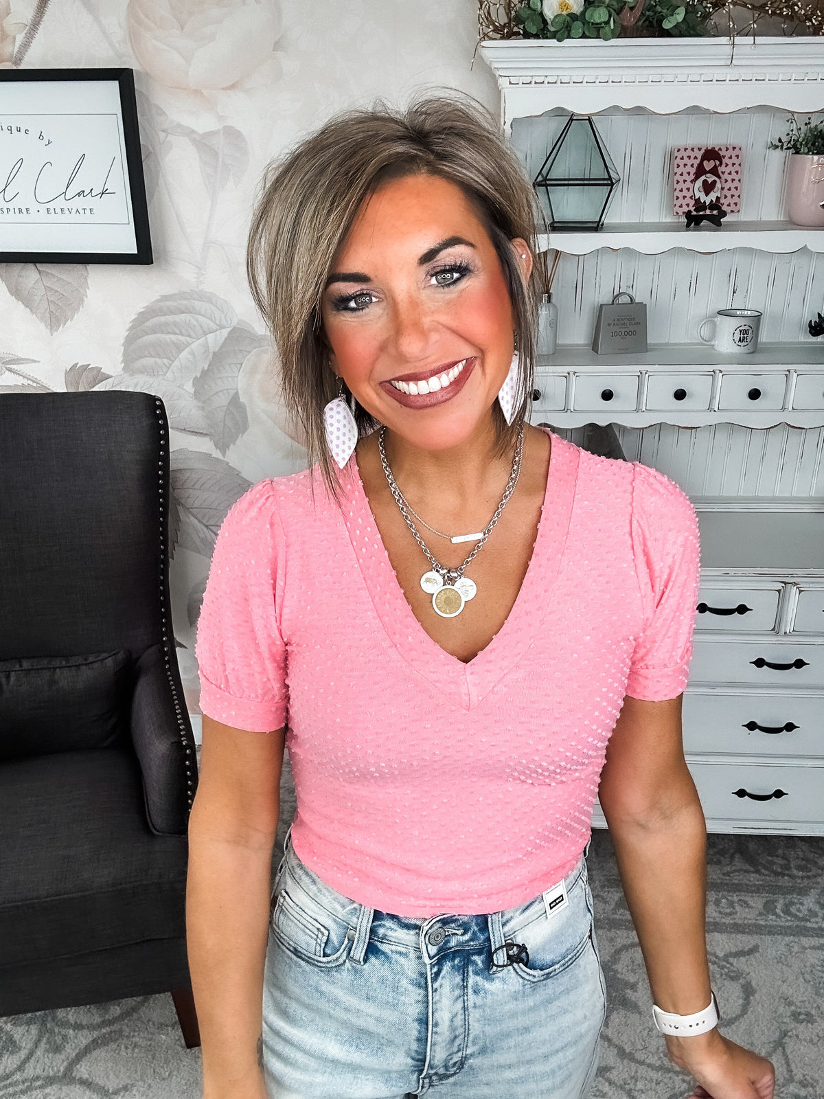 Hello Springtime Swiss Dot Top - Coral