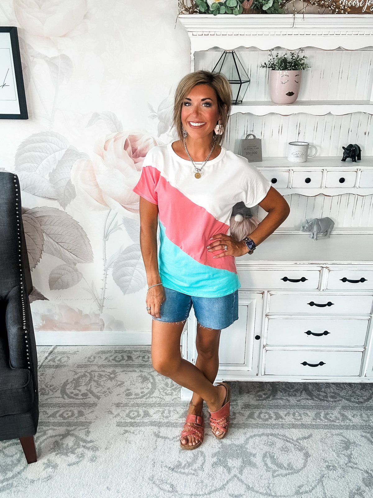 Different Than I Once Was Top - Ivory/Coral/Mint