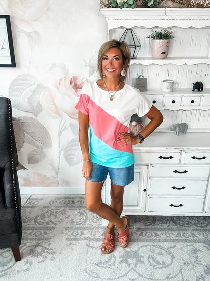 Different Than I Once Was Top - Ivory/Coral/Mint