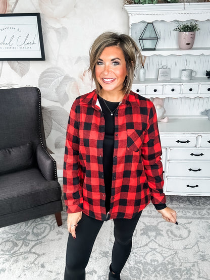 Checks Out Shacket - Red