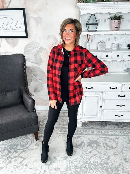 Checks Out Shacket - Red
