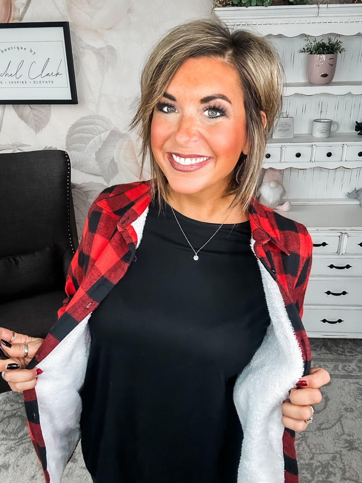 Checks Out Shacket - Red