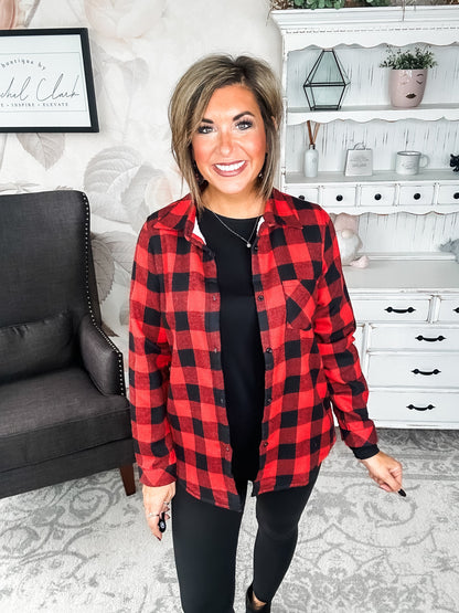 Checks Out Shacket - Red