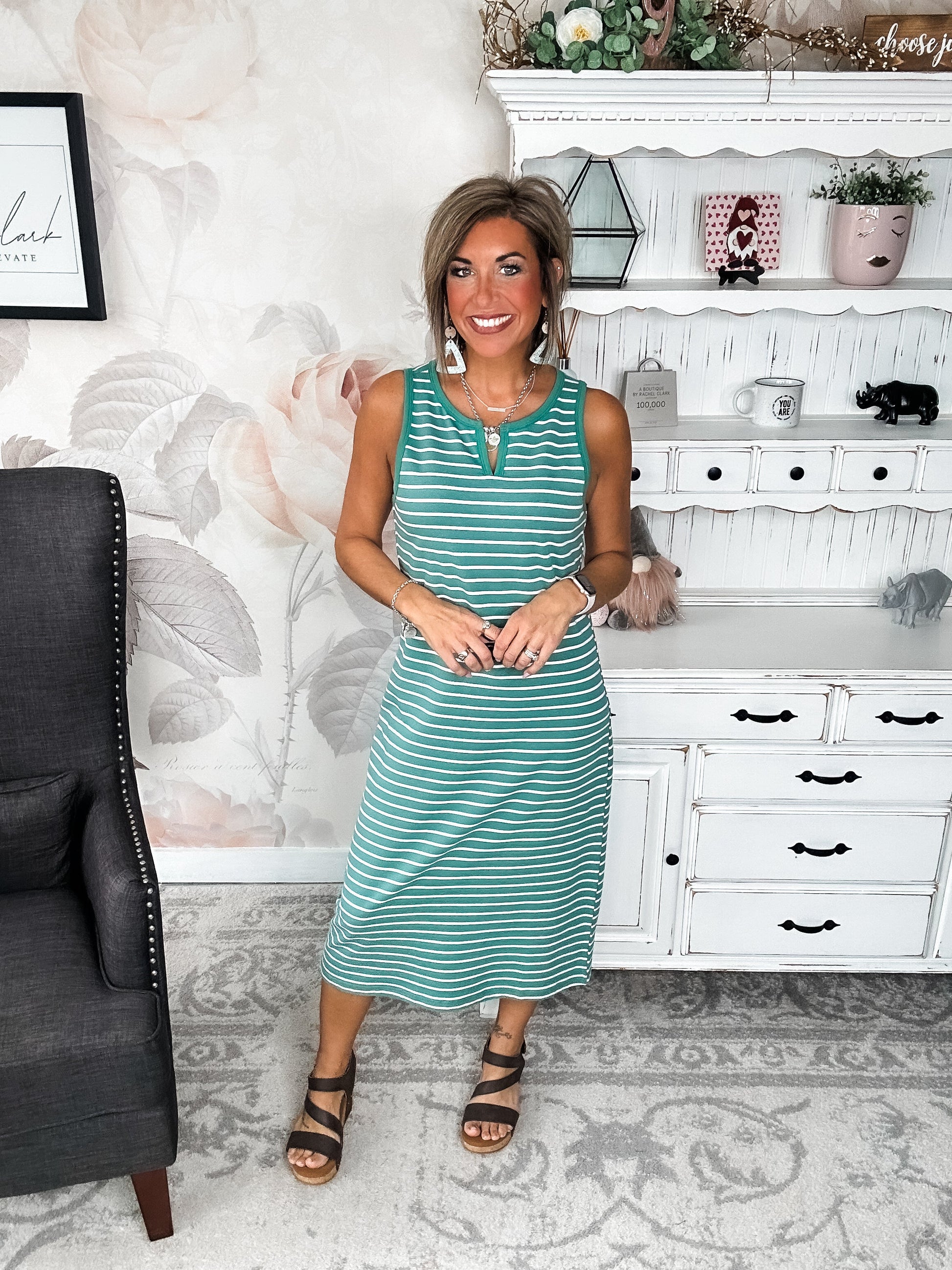 Ampersand Avenue Striped Midi Dress - Sweet Mint