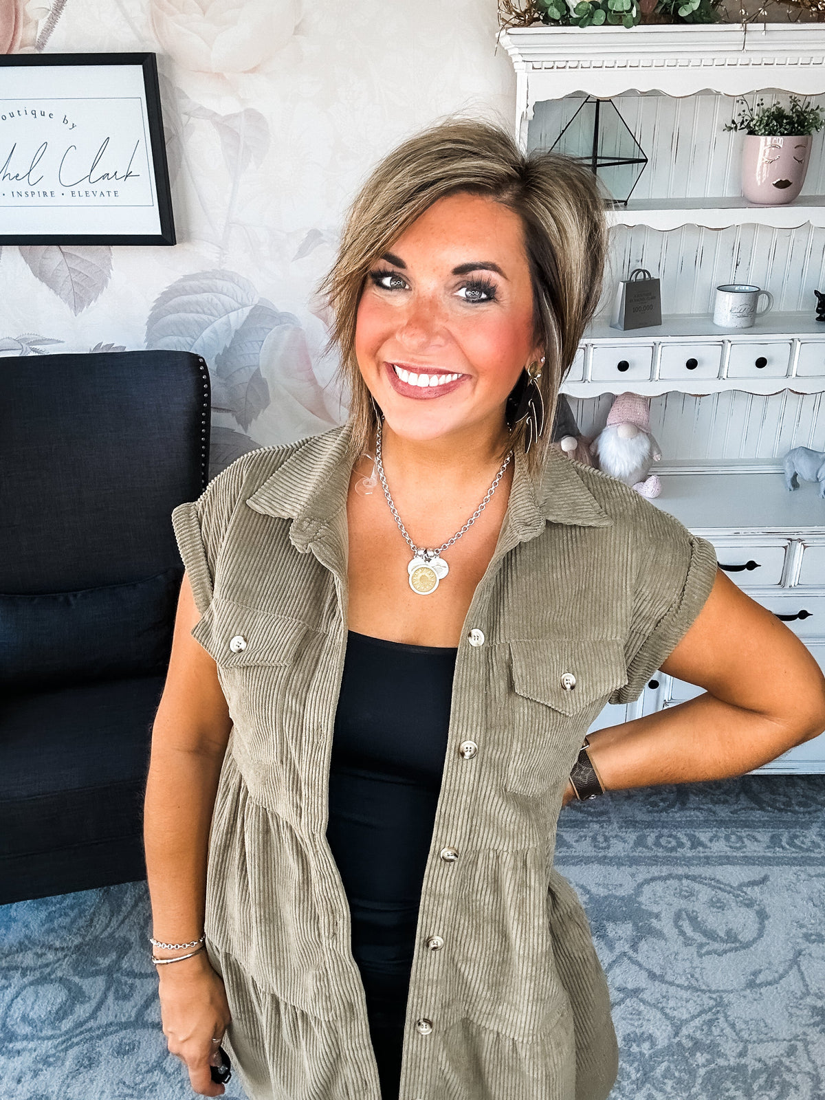 Missing Home Corduroy Dress - Olive