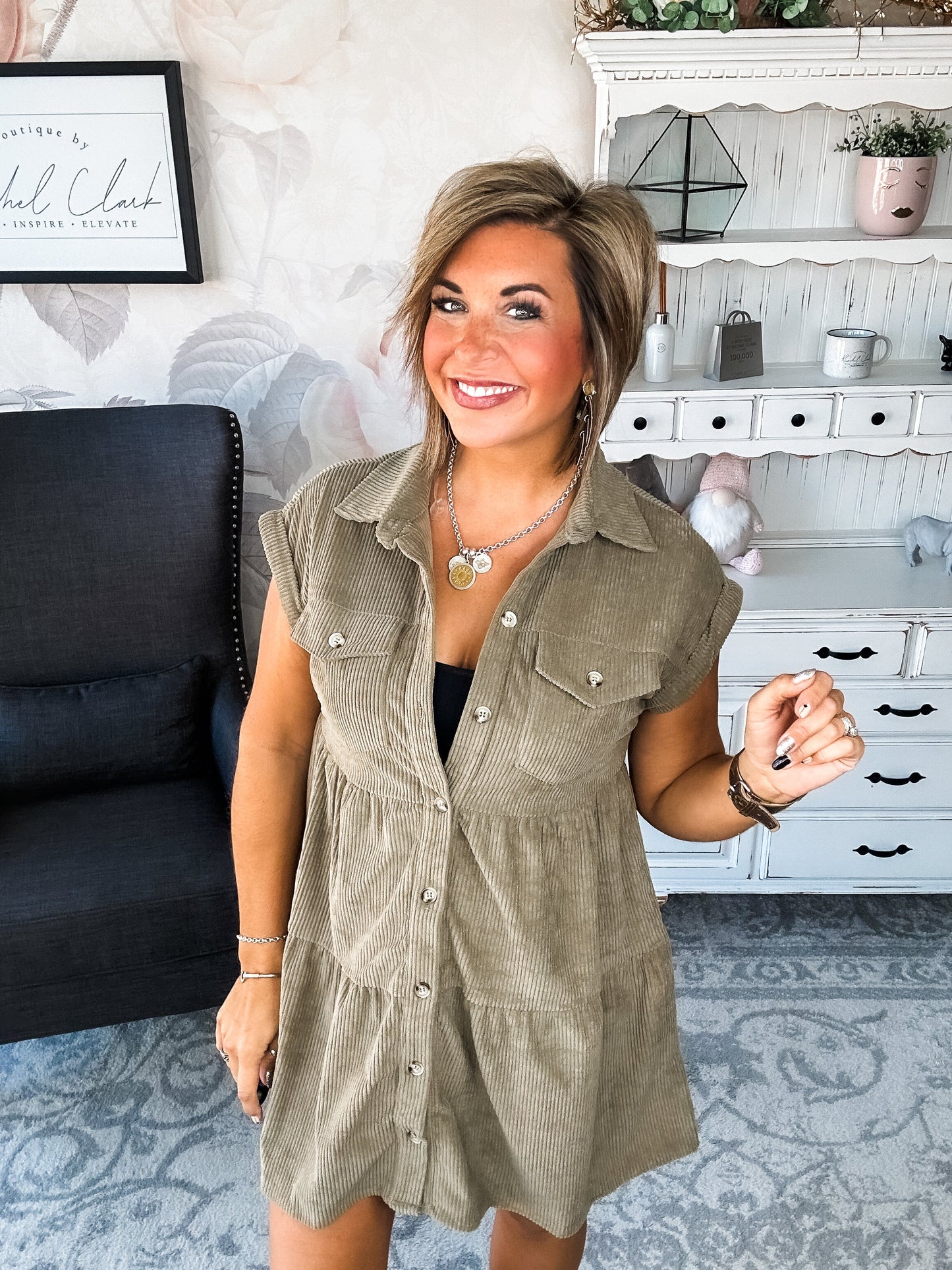 Missing Home Corduroy Dress - Olive