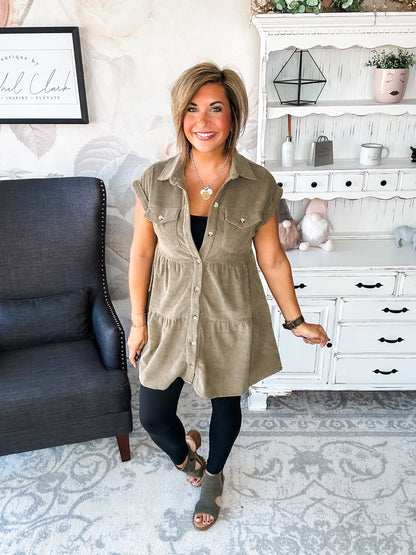 Missing Home Corduroy Dress - Olive