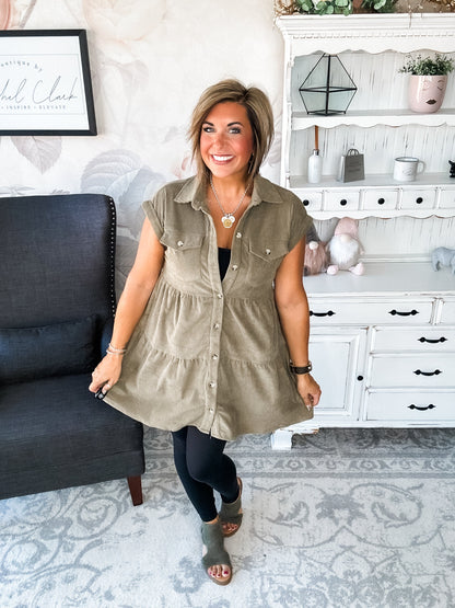 Missing Home Corduroy Dress - Olive