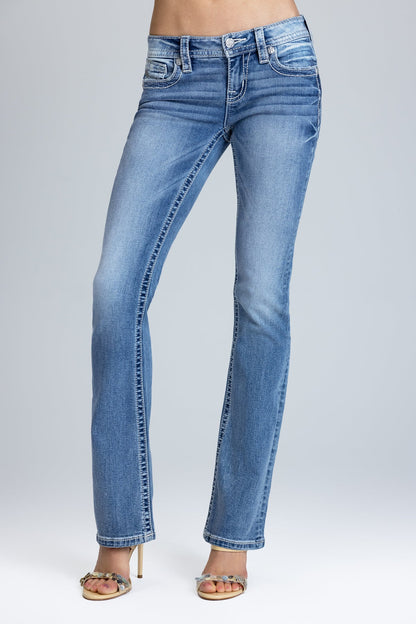 Halo Border Stitched Low Rise Bootcut Jeans