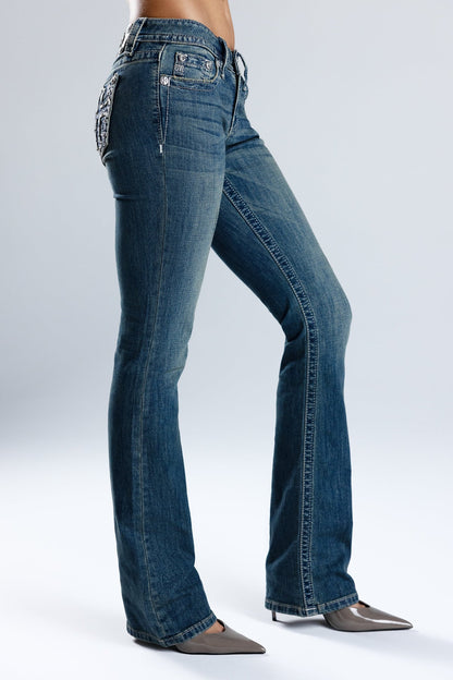 Kamryn Cross Low Rise Bootcut Jeans