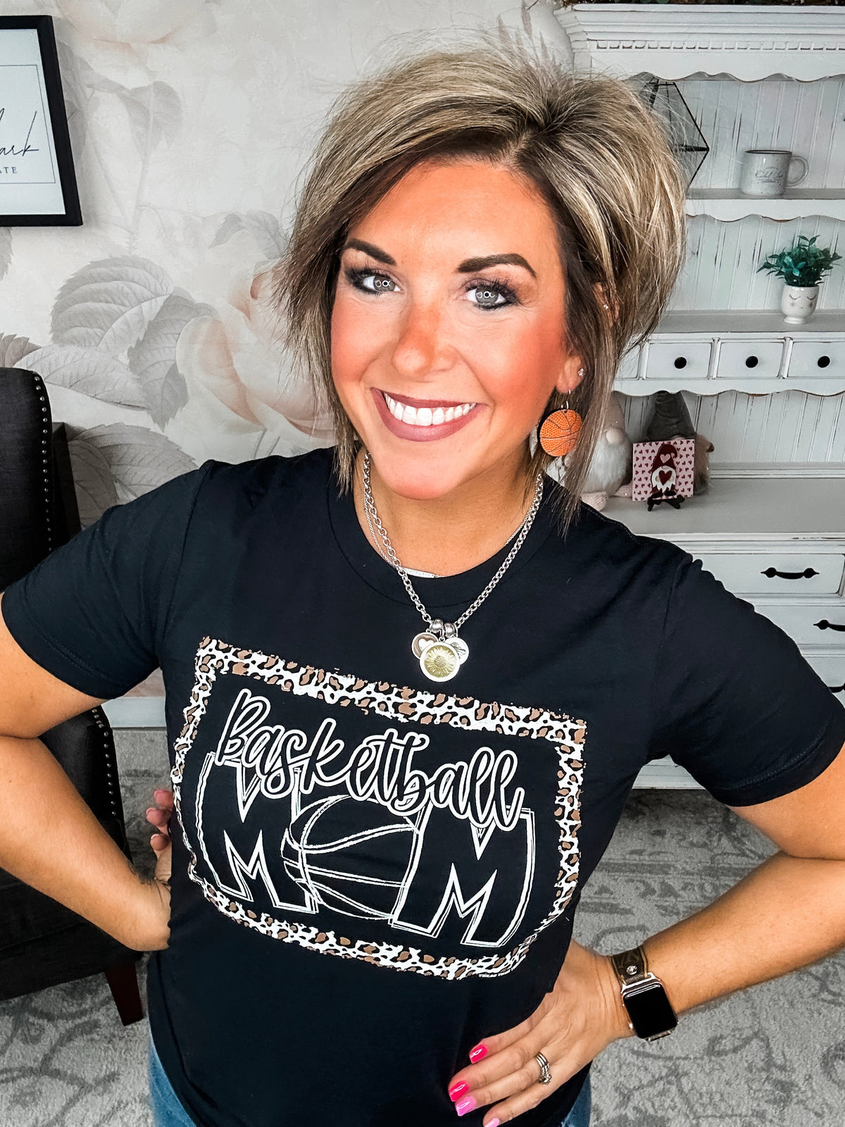 Basketball Mom Leopard Graphic Tee