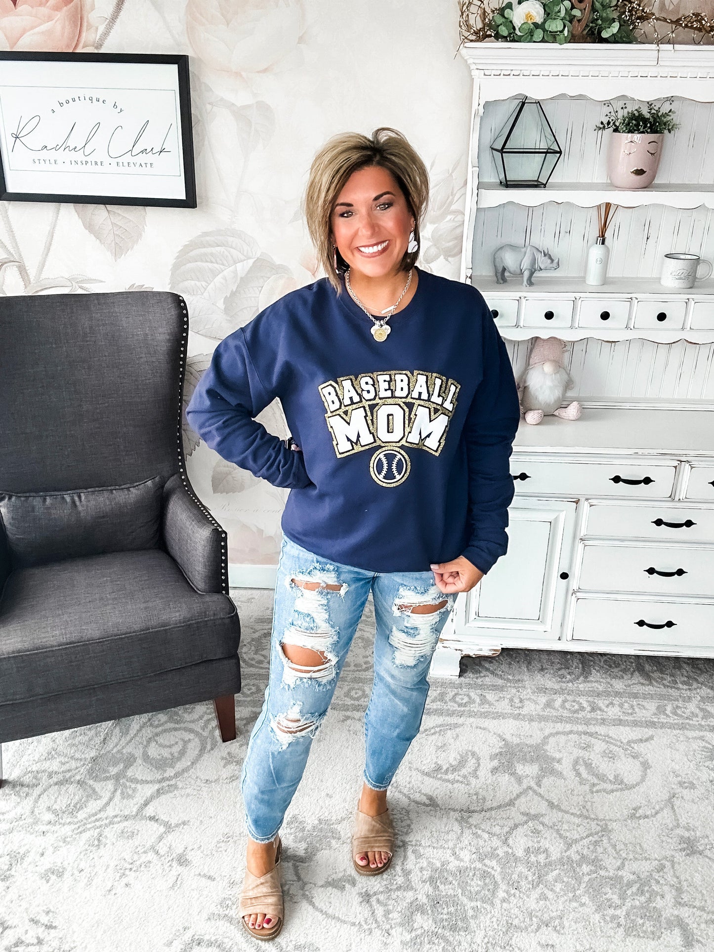 Baseball Mom Varsity Glitter Sweatshirt