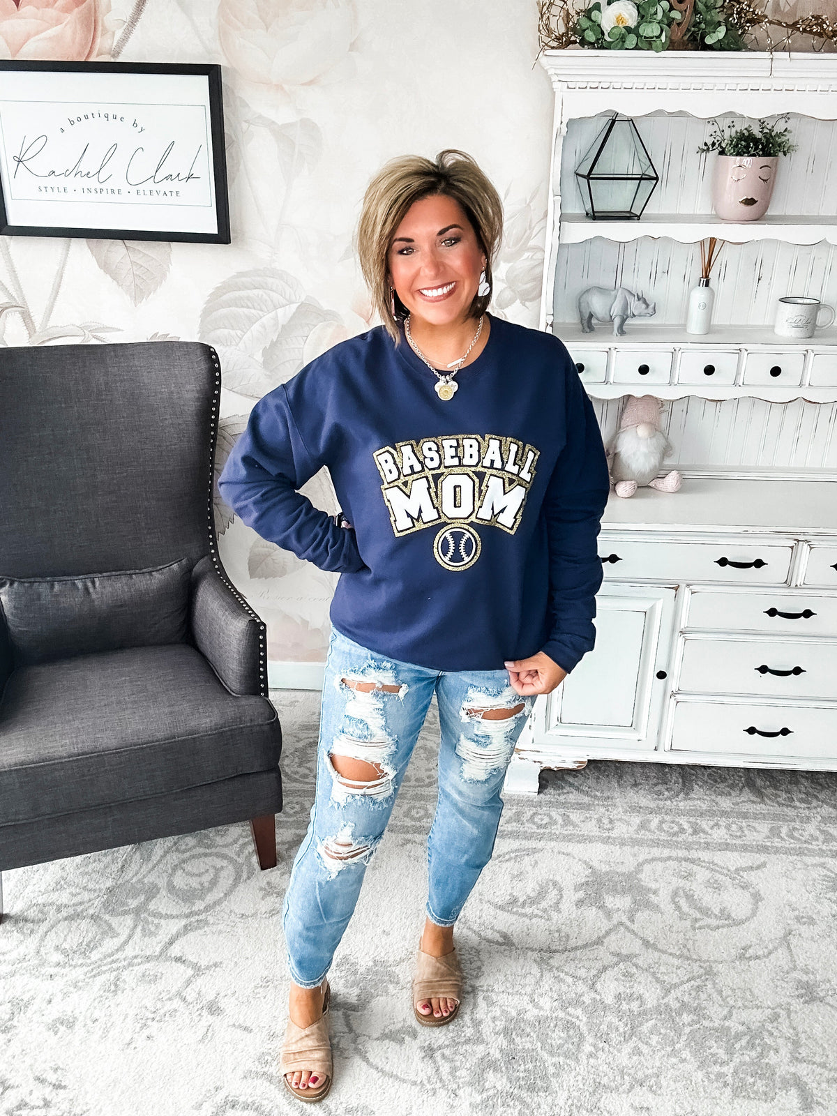 Baseball Mom Varsity Glitter Sweatshirt