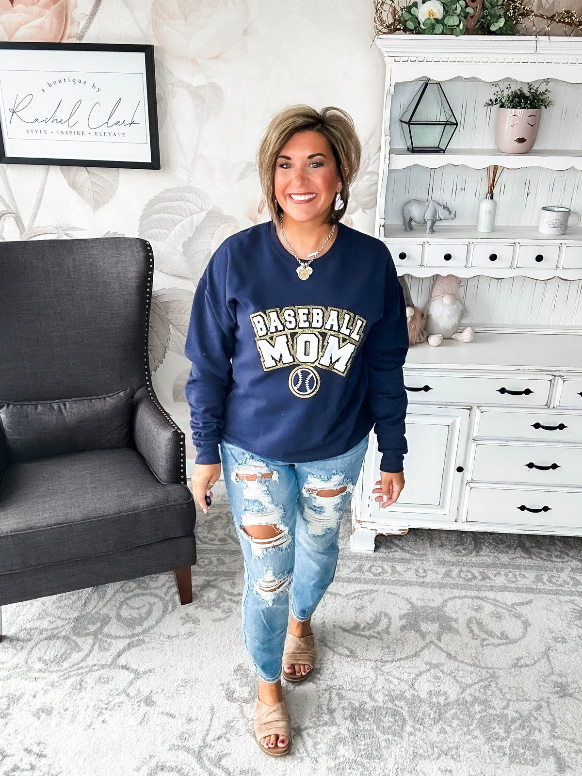 Baseball Mom Varsity Glitter Sweatshirt