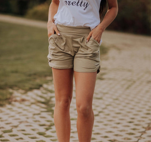Blissfully Yours Harem Shorts - Light Olive