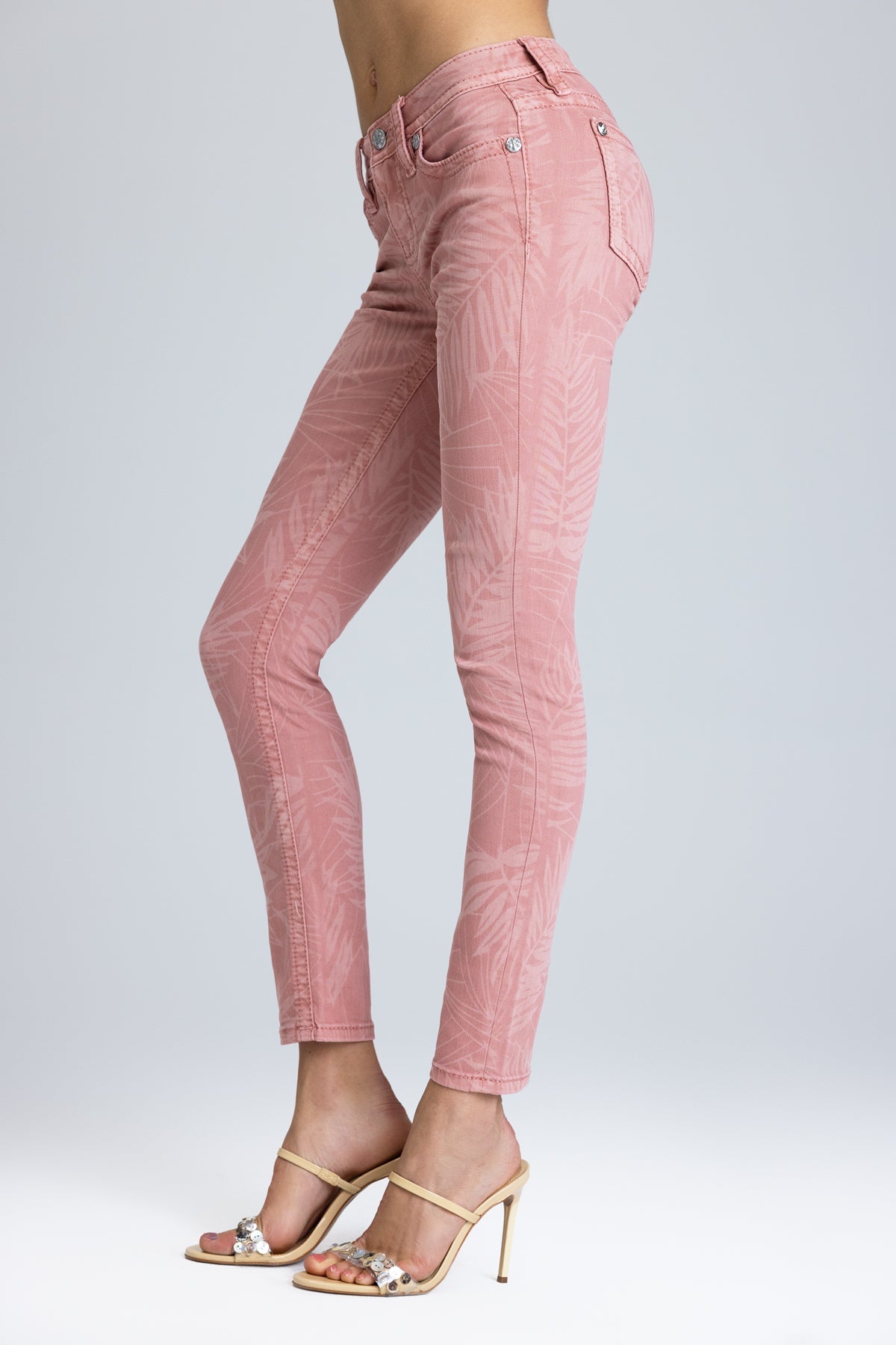 Coral Leaves Skinny Jeans